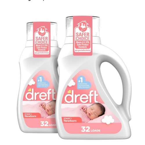 Dreft Newborn Baby Liquid Laundry Detergent, Gentle on Sensitive Skin, HE Compatible, 2 Pack, 32 Loads Each, Baby Laundry Detergent, Newborn Essentials