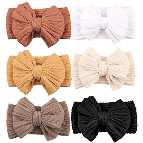 Niceye Handmade Baby Headbands Soft Stretchy Nylon Hair Bands with Bows for Newborn Infant Baby Toddler Girls- Pack of 6 - Orange