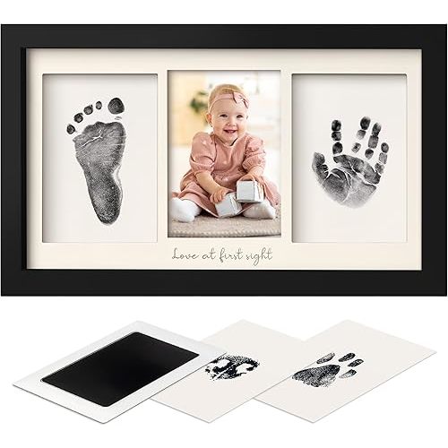 Inkless Hand and Footprint Kit, Boy, Girl, Newborn Keepsake - No Mess Ink Pad for Baby Handprint, Clean Touch Paw Print Kit for Dog, Baby Shower Gifts for New Mom First Mother's Day (Onyx Black)
