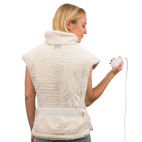 Pure Enrichment® PureRadiance™ Back & Neck Luxury Heating Pad for Pain Relief, Patented Design, Soft Faux Fur & Micromink, 6 Heat Settings, Machine Washable, Universal Fit, 31.5” x 24” (Golden Sands)