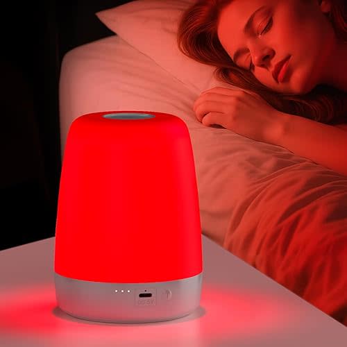 Red Light Sleeping Therapy: Pure 670nm Narrowband Wavelength Night Lamp - Naturally Promote Melatonin for Adults Sleeping Better - 2000mAh Cordless Compact Size for Travel Jet Lag Relief (Grey)