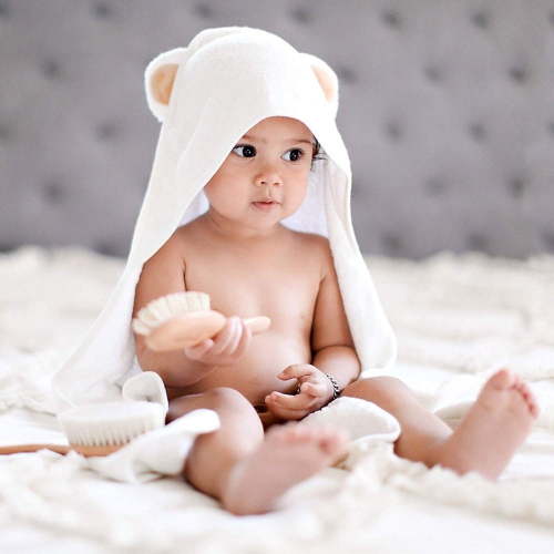 Bamboo Baby Towel and 2 Washcloths Set, Brown Bear Ears, Small
