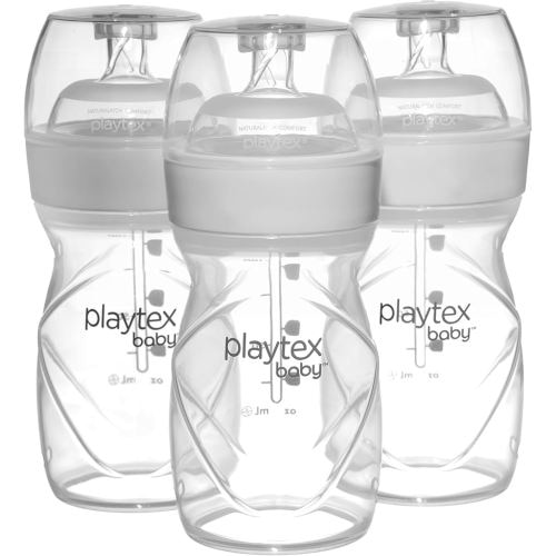 Playtex Baby Anti-Colic Nurser Bottles with Pre-Sterilized Disposable Drop-Ins Liners, 4 Oz Bottles (3 Count), Includes Slow Flow Nipples for Newborn and Breastfeeding Babies, Feeding Essentials