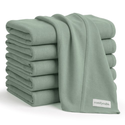 Comfy Cubs 100% Cotton Absorbent Burp Cloths - Large, 6 Pack (Fern)