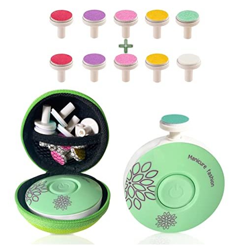 JAYL Baby Nail Trimmer Electric - Baby Nail Clippers with 10 Grinding Pads for Trim - Baby Nail File for Infants, Toddlers, Kids and Adults - Fingernail Clipper - Round Design (Green)