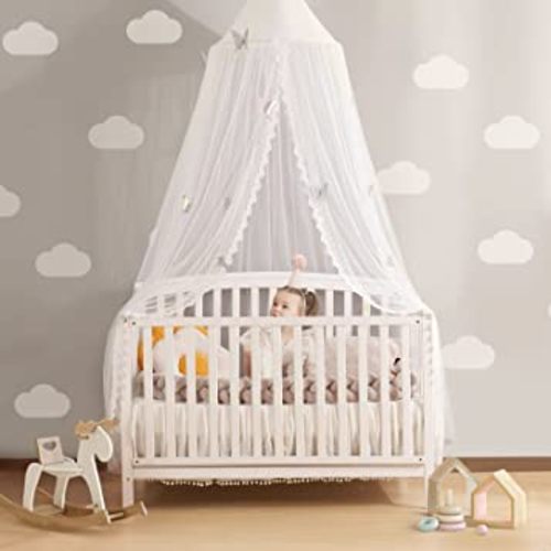 Kids Bed Canopy with Lace Hanging Canopy Net for Baby Crib Nook Castle Game Tent Nursery Play Room Decor (Butterfly)