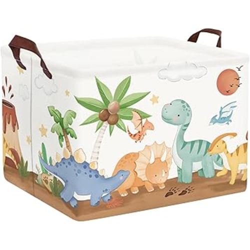 Dinosaurs Baby Laundry Hamper Collapsible Clothes Kids Storage Basket Palm Tree Large Boys Girls Gift Toy Box Bin for Nursery Room, Brown, 36L