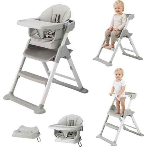 JOYMOR 6-in-1 High Chair, Convert to Booster Seat, Learning Tower, Gray