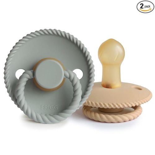 FRIGG Rope Natural Rubber Baby Pacifier | Made in Denmark | BPA-Free (Sage/Croissant, 0-6 Months)