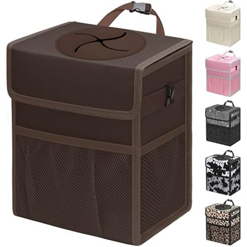 Capolo Car Trash Can with Lid, Leakproof Car Garbage Can Car Trash Bag