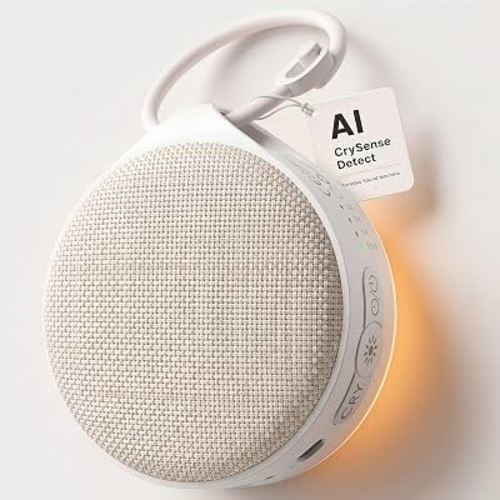 Glocusent Sound Machine Baby CrySense with 35 Non-Looping Soothing Sounds | Portable Sound Machine with White Noise Sleep Sounds, 4-Level 2700K Baby Night Light Sound Machine for Sleep, Nursery, Travel