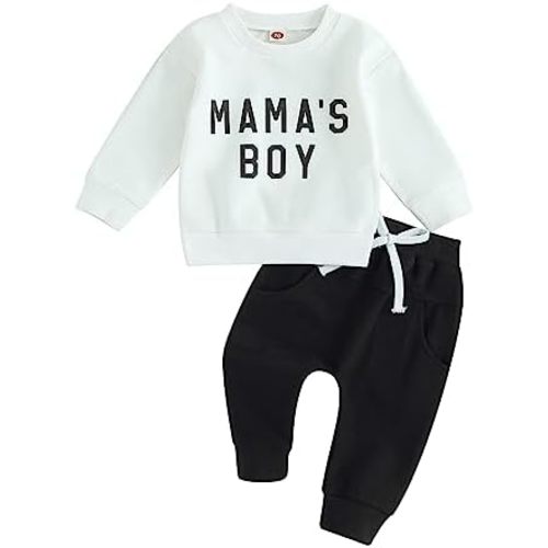 Toddler Baby Boy Clothes Mamas Boy Fall Winter Outfit Long Sleeve Letter Sweatshirt Plaid Jogger Pants Newborn Set