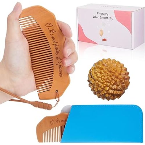 2 Pcs Birth Comb & Acupressure Massage Ball kit, Wooden Labor comb and Delivery Essentials for Women, Natural Birthing Comb Hospital Bag Must Haves, Pregnancy Gifts for Expectant Mothers
