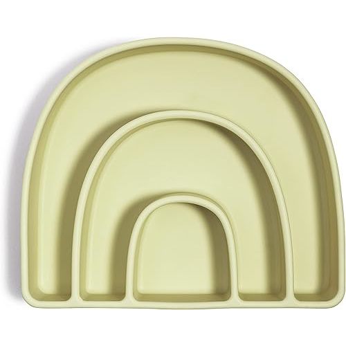 AVA + OLIVER Silicone Rainbow Plate | BPA-Free Divided Design with Non-Slip Suction Base (Honeydew)