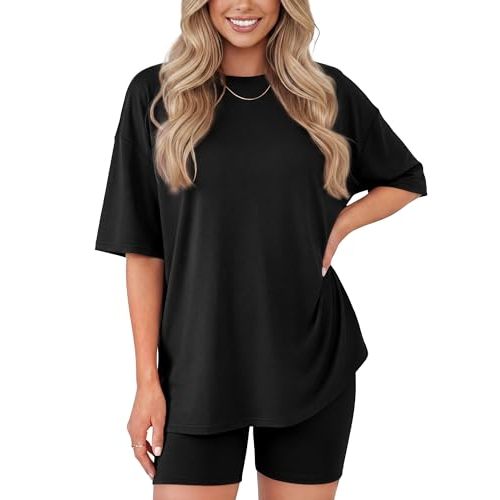 ZOOSIXX 2 Piece Sets for Women Summer - Oversized T-Shirt and Biker Shorts Lounge Sets Matching Outfit for Travel Casual