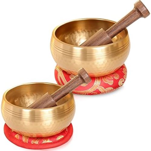 2-Pack Tibetan Singing Bowls Set - 100% Handmade in Nepal, Sound Bowl Meditation Set for Yoga, Chakra Healing, Meditation Gifts, Unique Gifts for Women