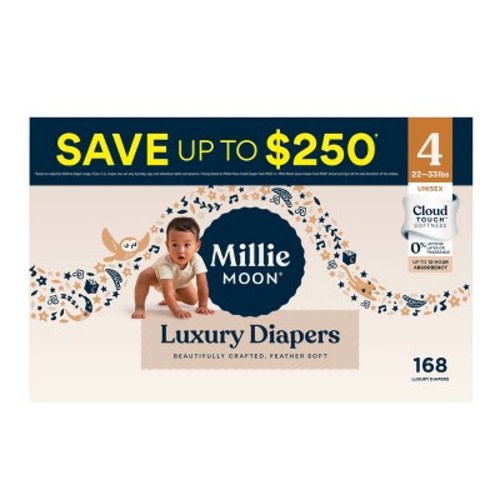 Millie Moon Luxury Disposable Diapers - Size 4 - 168ct