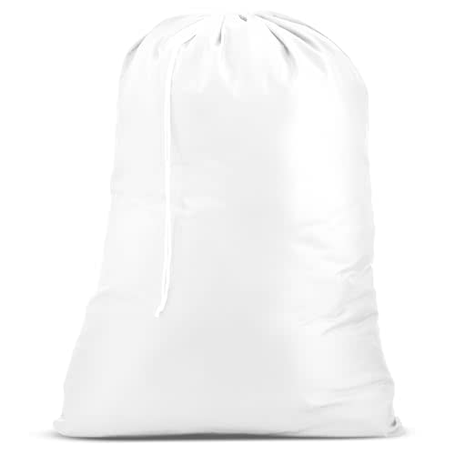 Handy Laundry Polyester Bag - Locking Drawstring Closure and Machine Washable. These Bags will Fit a Laundry Basket and Strong Enough to Carry up to 1 Load. (White)