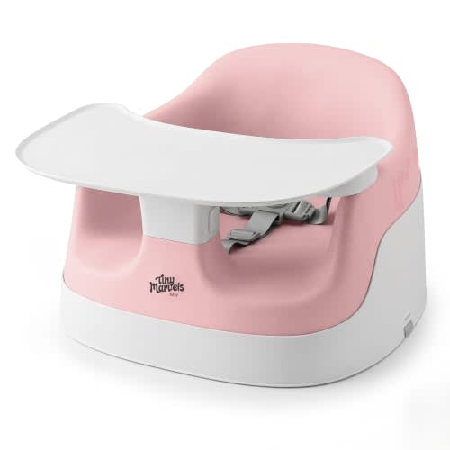 Tiny Marvels Baby Booster Seat, Ergonomic & Comfortable EVA Material, Pink | CPC Certification, 3-in-1 Baby Chair, 5" U-Shape Openings, Removable Tray, Wipe-Clean, for Table use & Floor Sitting