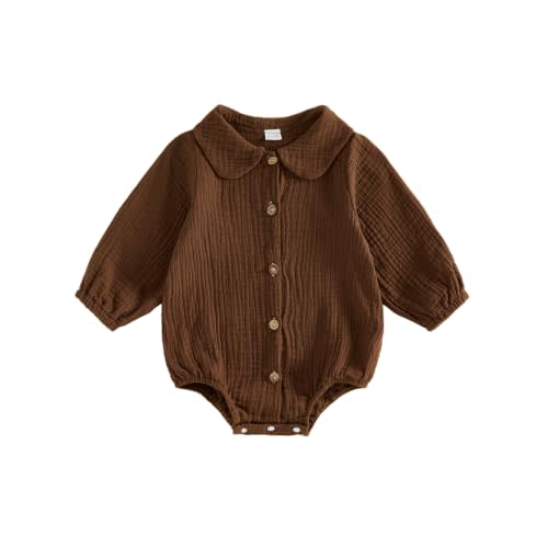 Newborn Boy Outfits Button Long Sleeve Collared Romper Muslin Baby Clothes | Coming Home Outfit Baby Boy, Going Home Outfit, Preemie Clothes, Announcement Outfit