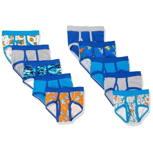 Hanes Toddler Boys' Briefs Pack, Dinosaur Printed Cotton Underwear, 10-Pack