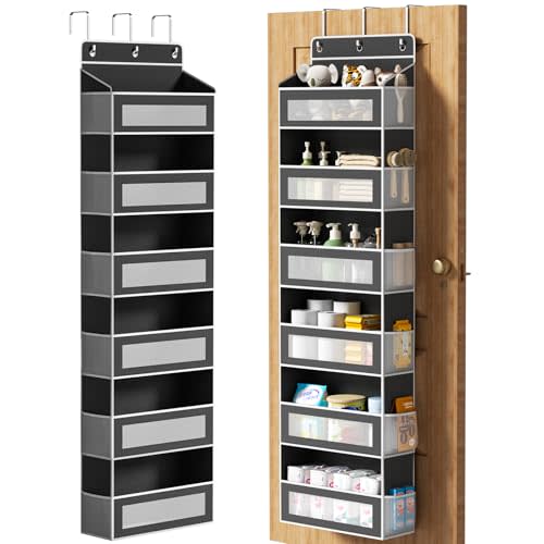 AQOOA 6-Tier Over The Door Organizer 44 lbs Capacity fit Standard Doors | Over the Door Storage 6 Large 12 Side Pockets Behind Door Storage, Closet Door Organizer Hanging Shelf, Black