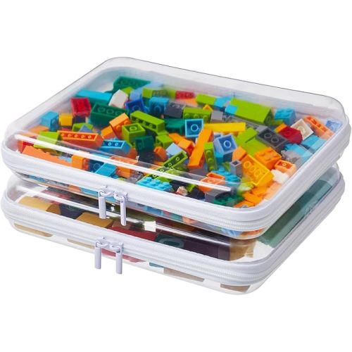 MACOPRO 2PCS Large Clear Zipper Bags with Hard Shell - Makeup Organizer & Toy Storage Container for Building Blocks, Pencils, Toiletries, Travel Accessories Diaper for Organizing