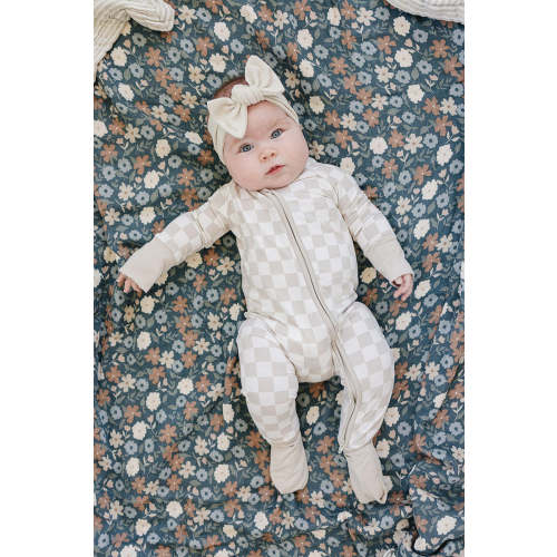 Taupe Checkered Zipper Pajama | Bamboo | Baby Essentials NB