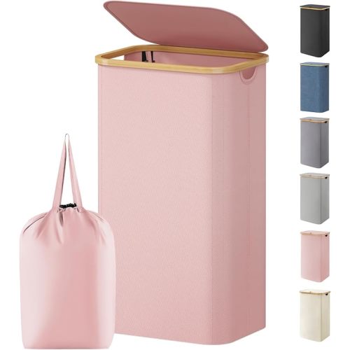 Lifewit 105L Large Laundry Basket with Lid, Removable Bags, Pink