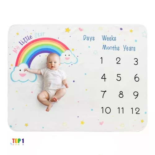 Baby Monthly Milestone Blanket Newborn Vintage Rainbow Picture Flannel Blanket Baby Growth Photography Background Prop for Boys and Girls, 29.5 x 40 In
