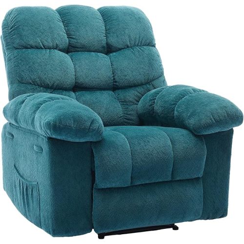 Manual Recliner Chair, Ergonomic Overstuffed Breathable Fabric Lounge Chair with Side Pockets, Heavy-Duty Q235 Steel Frame Single Sofa for Living Room Bedroom Home Theater,Blue