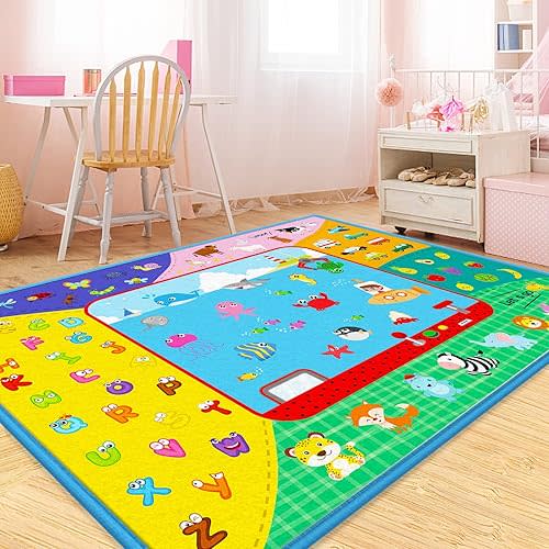 X Large Baby Crawling Mat,Baby Cotton Play Mat for Floor,79”x58”ABC Playmats Tummy Time Mat for Babies Infants Toddlers,Foldable Padded Non-Slip Baby Mat Baby Rugs for Kids Playing Learning