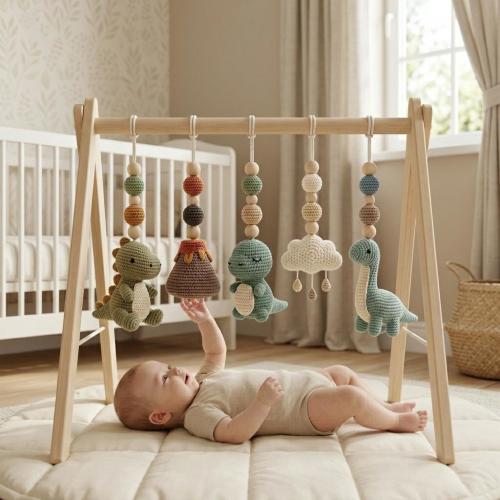 Dinosaur Baby Gym Toys, Crochet Dino Play Gym Set, Montessori Baby Activity Toy, Dinosaur Nursery Decor, Baby Shower Gift