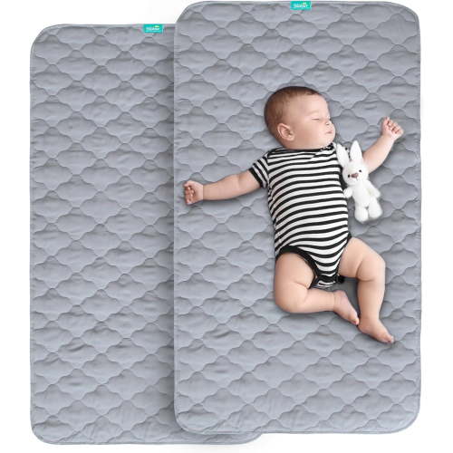 Waterproof Crib Mattress Protector Pad Cover 2 Pack 28" x 52", Anti Slip & Absorbent Waterproof Bed Pads for Standard Crib/Toddler Bed Quilted Machine Washable (Quilted Improved Thickness) Grey