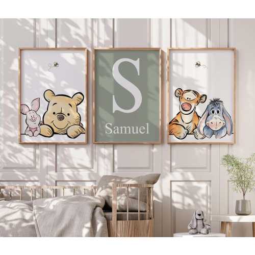 Winnie the Pooh Nursery Print Set, Custom Baby Pooh Nursery Art, Personalized Baby Name,  Pooh Nursery Decor, Pooh Bear Wall Art Nursery