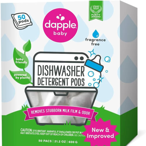 Dapple Baby Dishwasher Pacs, Hypoallergenic Dishwasher Pods Powered by Plants, Removes Milk Residue & Odor on Dishes, Baby Bottles & Kitchenware, Fragrance Free, 50 count