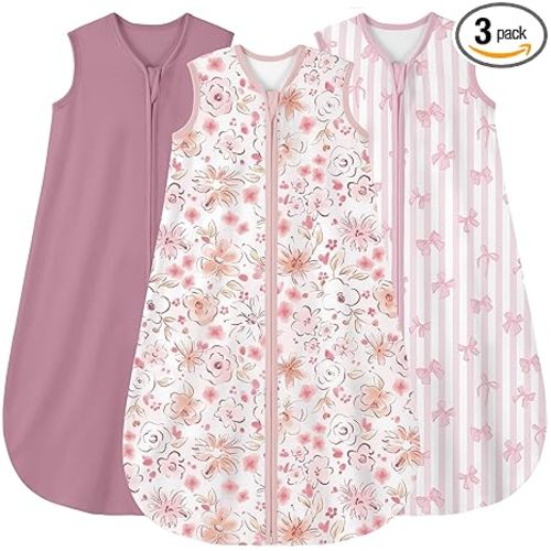 Yoofoss Baby Sleep Sack 0-6 Months Wearable Blanket for Babies 100% Organic Cotton 2-Way Zipper TOG 0.5 Toddler Sleeping Sack 3 Pack, Comfy Lightweight Sleep Sacks