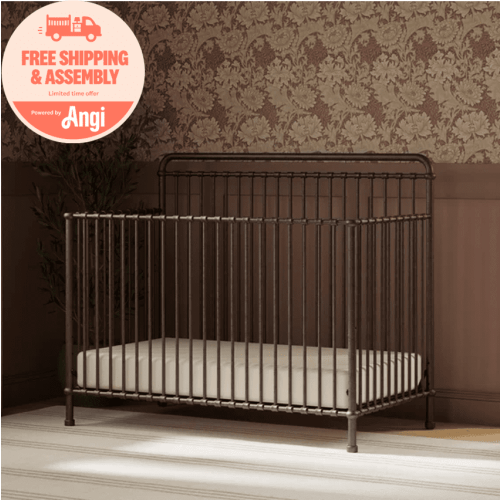 Namesake Classic Winston 4-in-1 Convertible Iron Crib, Vintage Iron, Premium Steel with Adjustable Mattress Positions