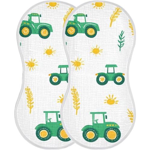 Fall Farm Tractor Burp Cloths Baby Boys Girls Absorbent Soft Cotton Burping Cloths Rags 2 Pack