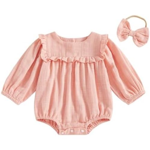2pcs Infant Baby Girls Romper Dress Headband Long Sleeve Clothing Flowers Newborn Boho Girl Outfit Jumpsuit Clothes