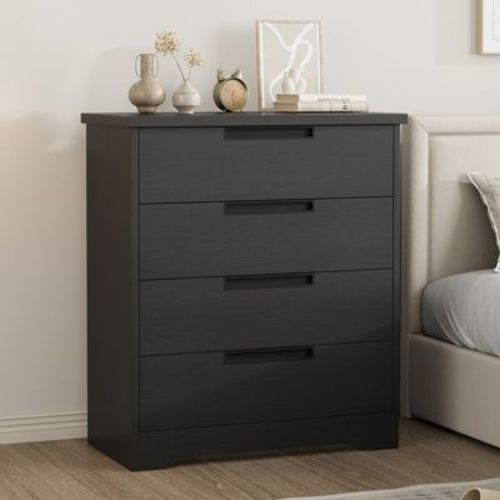 4 Drawer Dresser for Bedroom, Black Chest of Drawer Nightstand with Embedded Handles, Wooden Dresser Organizer for Living Room Nursery Entryway Closet
