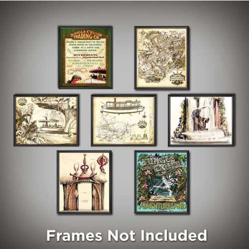 ULTIMATE Jungle Cruise Map Print Set of 7 Poster Walt Disney World Disneyland Magic Kingdom Adventureland Wall Art Decor Skipper - 3275