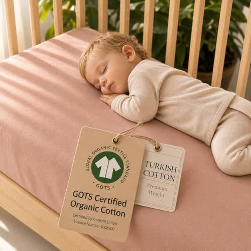 GOTS Organic Fitted Crib Sheet 52x28, Turkish Cotton, Blush