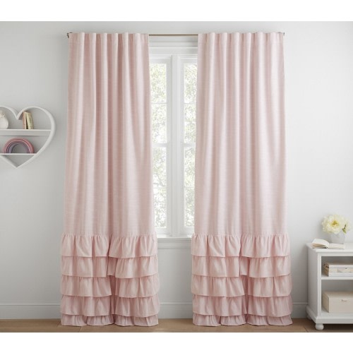 Evelyn Linen Blend Ruffle Bottom Blackout Curtain