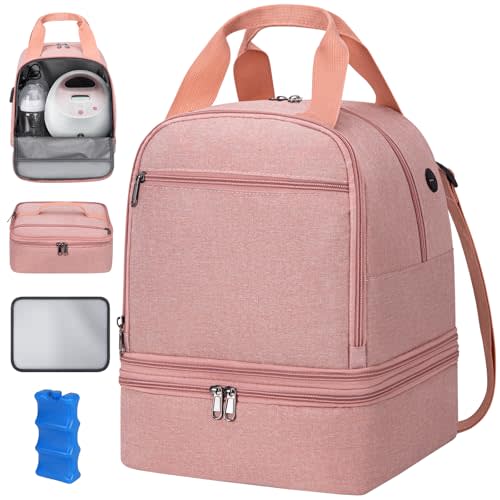 OCKLILY Pump Bag, Breast Pump Carrying Bags with Ice Pack & Waterproof Mat, Breast Pump Bag Compatible with Spectra S1 S2, Pumping Bags Milk Bottle Cooler for Work Travel Camping, Pink