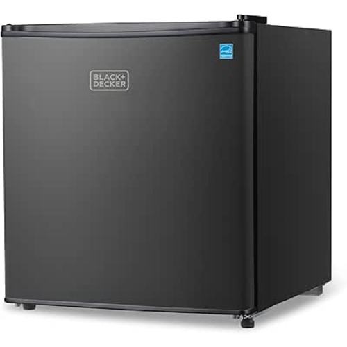BLACK+DECKER 1.7 Cu. Ft. Compact Refrigerator, ENERGY STAR Certified, Single Door Mini Fridge with Chiller Compartment, Personal Fridge for Home or Dorm Room, R600a Refrigerant, BCRK17B, Black