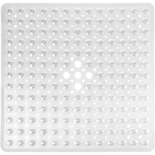 Yimobra Shower Mat 21x21 Inch Square, Non Slip Bathtub Mat with Large Suction Cups&Drain Holes, Soft Fast Dry Shower Stall Mats for Inside Shower, Machine Washable BPA-Free, Bath Essentials, Clear