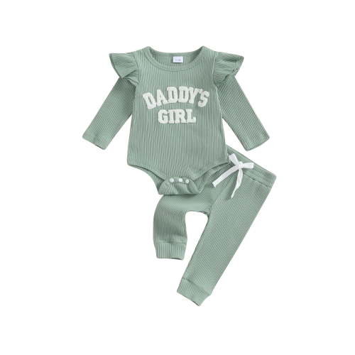 Bagilaanoe 2pcs Newborn Baby Girl Pants Set Long Sleeve Letter Embroidery Romper Tops + Leggings 3M 6M 9M 12M 18M Infant Casual Clothes