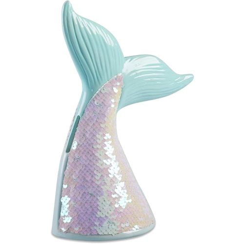 Baby Aspen Reversible Sequin Mermaid Tail Porcelain Piggy Bank, Baby Room Decor, Coin Bank Baby Shower