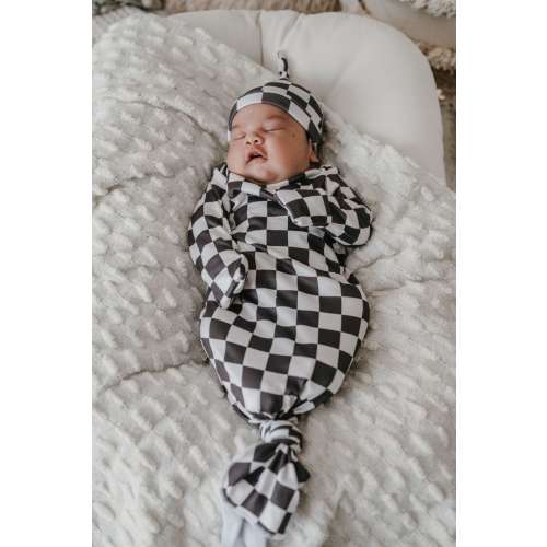 Black and White Checkers, baby gown, newborn gown, knotted gown, knot gown, baby shower gift, baby gift, newborn set